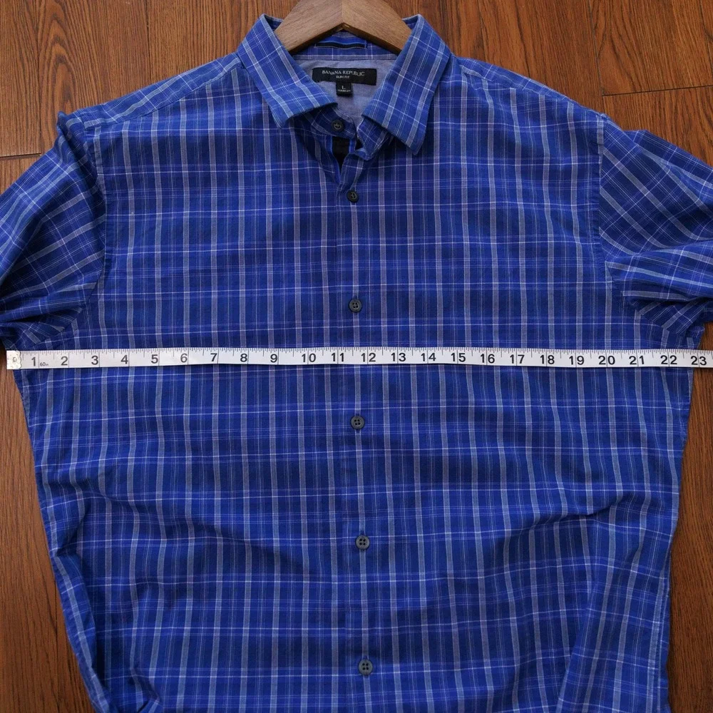 Banana Republic Mens Slim Fit Blue Plaid Long Sleeve Button Down Shirt Large